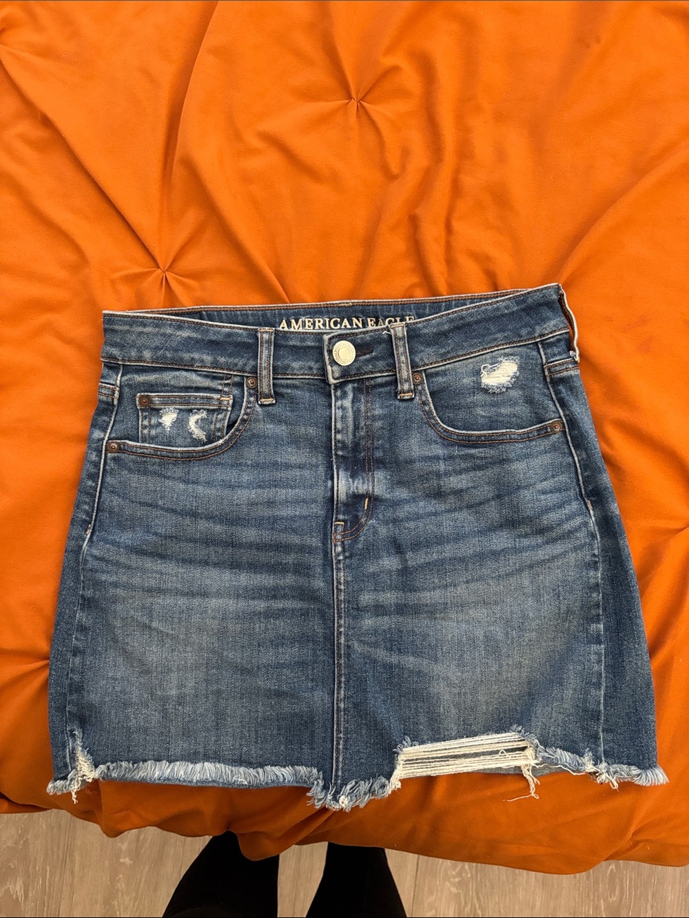 American Eagle Outfitters Blue Distressed Denim Mini Skirt